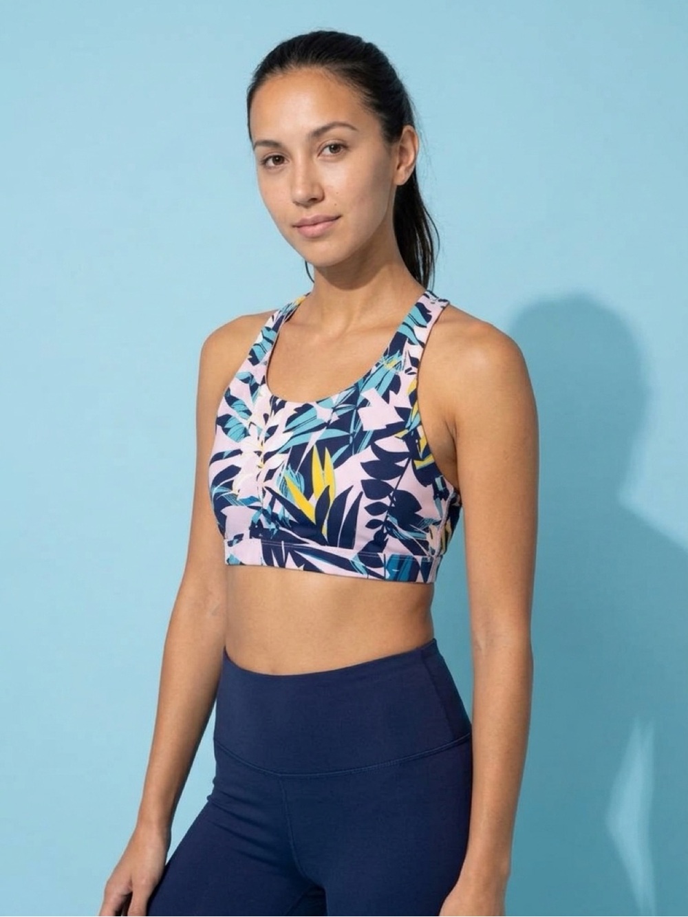 Old Navy XL Pink Tropical Print Strappy Sports Bra